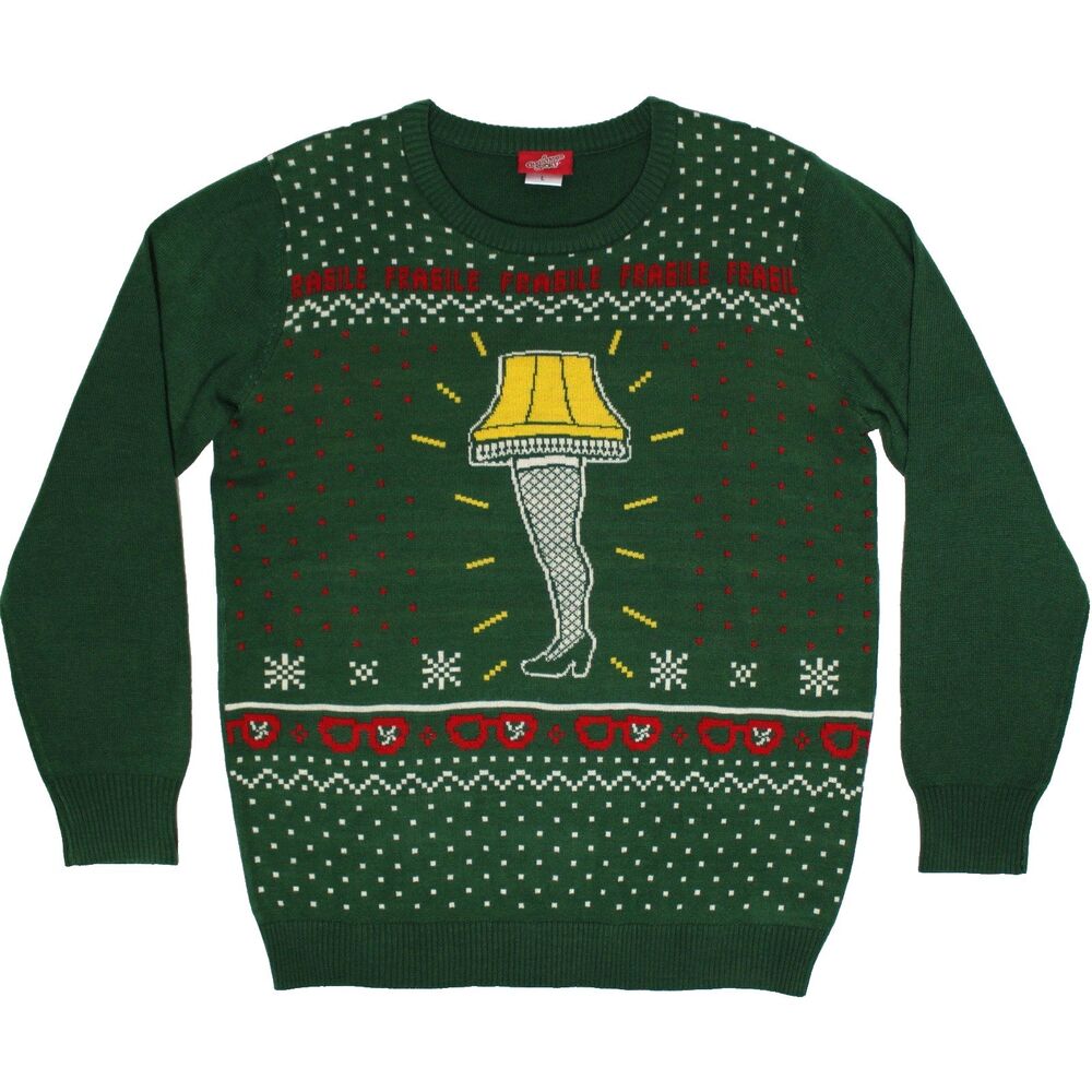 Official A Christmas Story Leg Lamp Ugly Funny Christmas Sweater Green Men Large